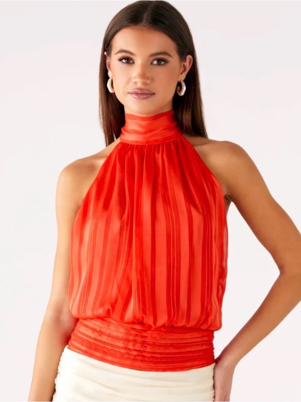 Peppermayo Red Halter Neck Pleated Blouse